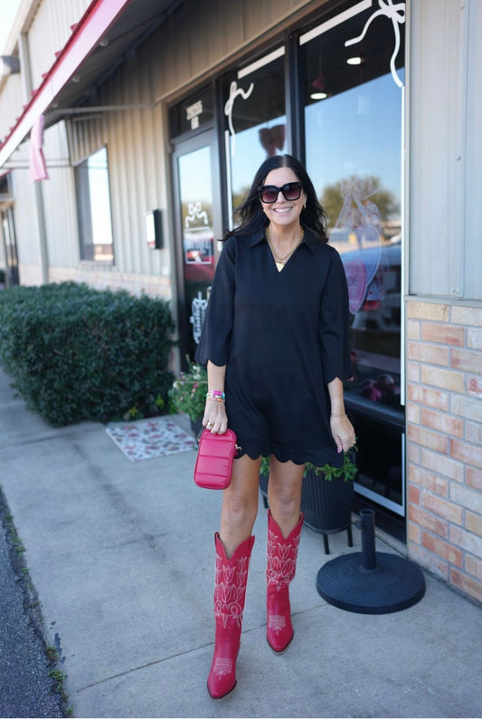 Black Scallop Knit Dress