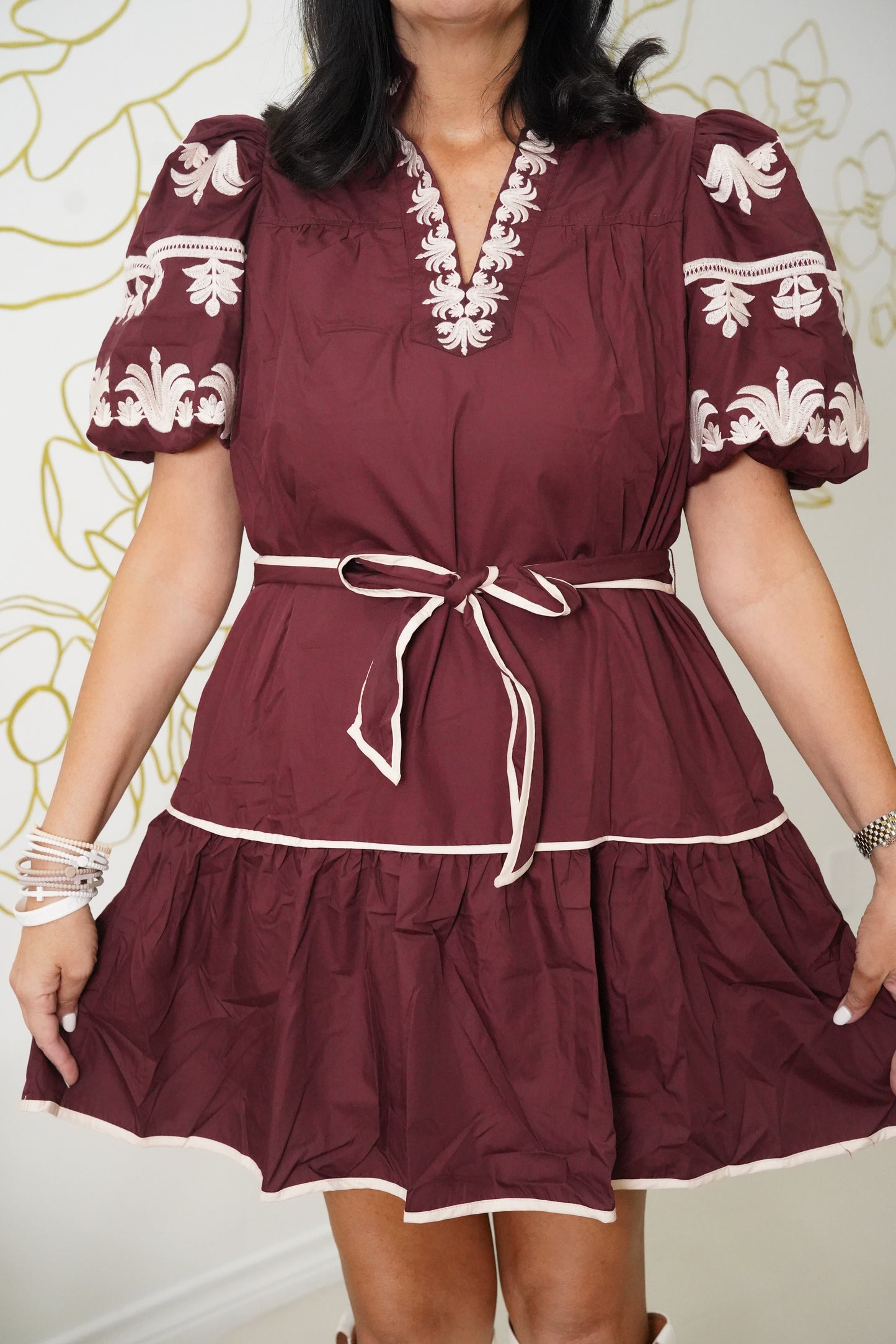 Puff Sleeve maroon dress