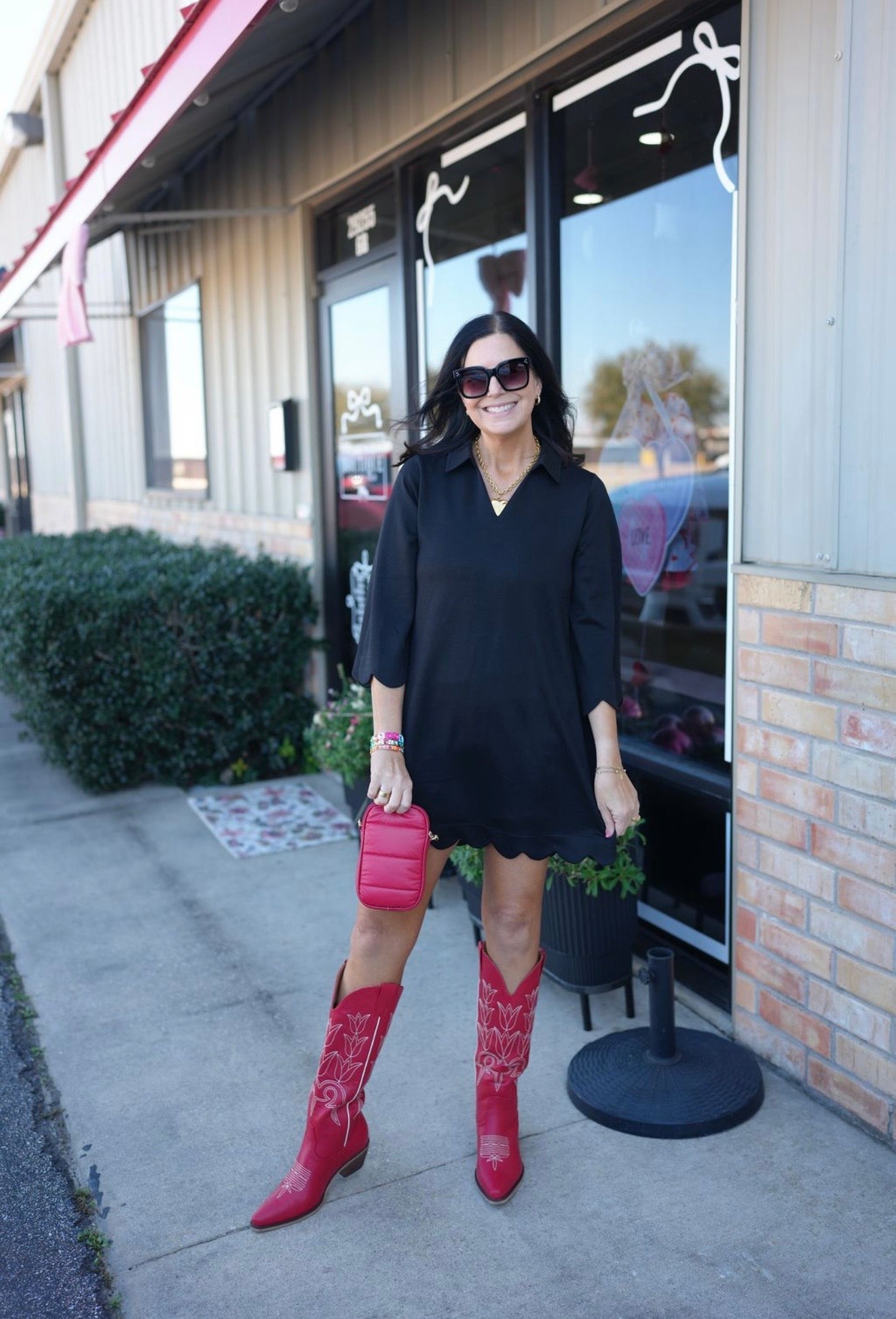 Black Scallop Knit Dress