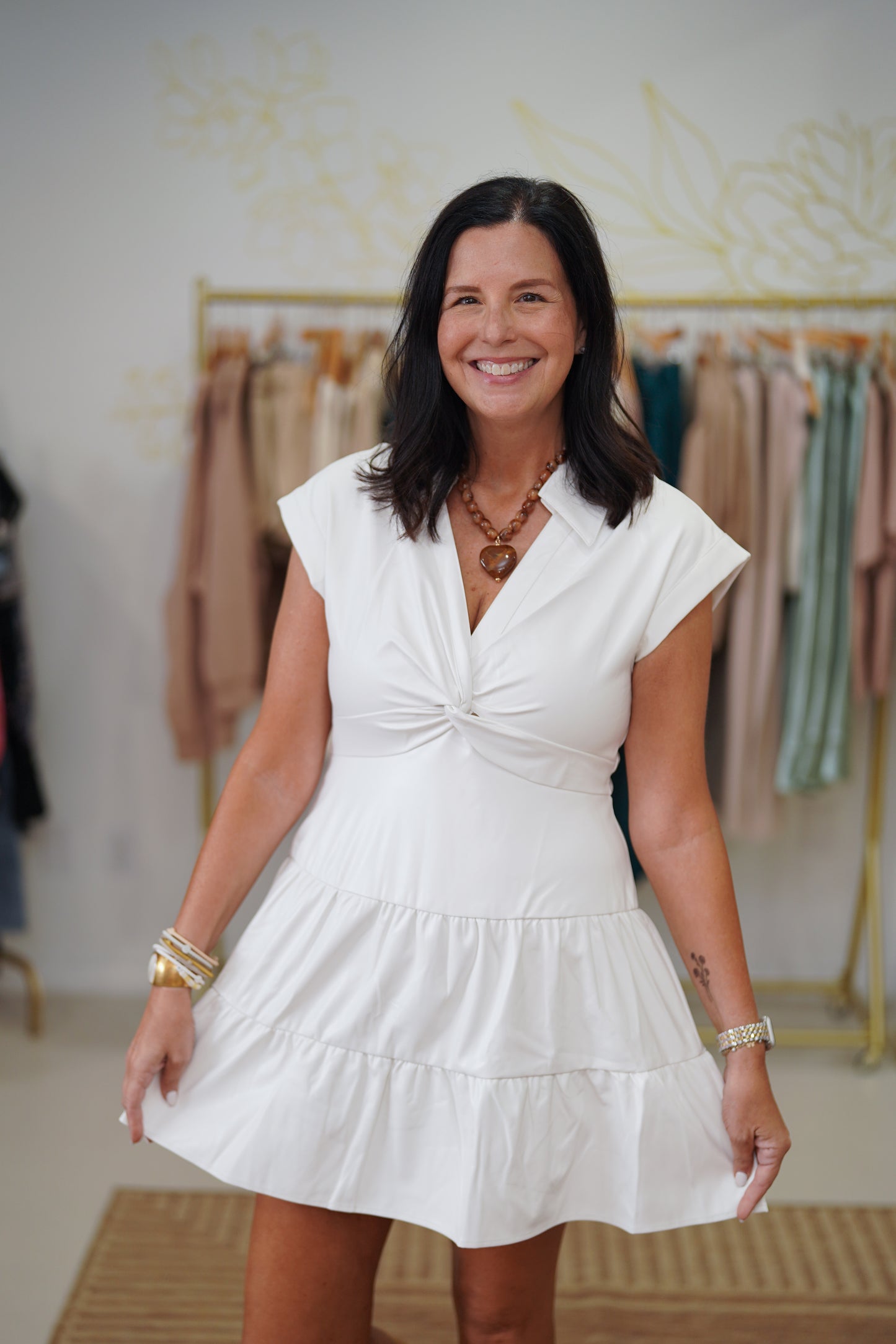 Pinch Leather White Dress