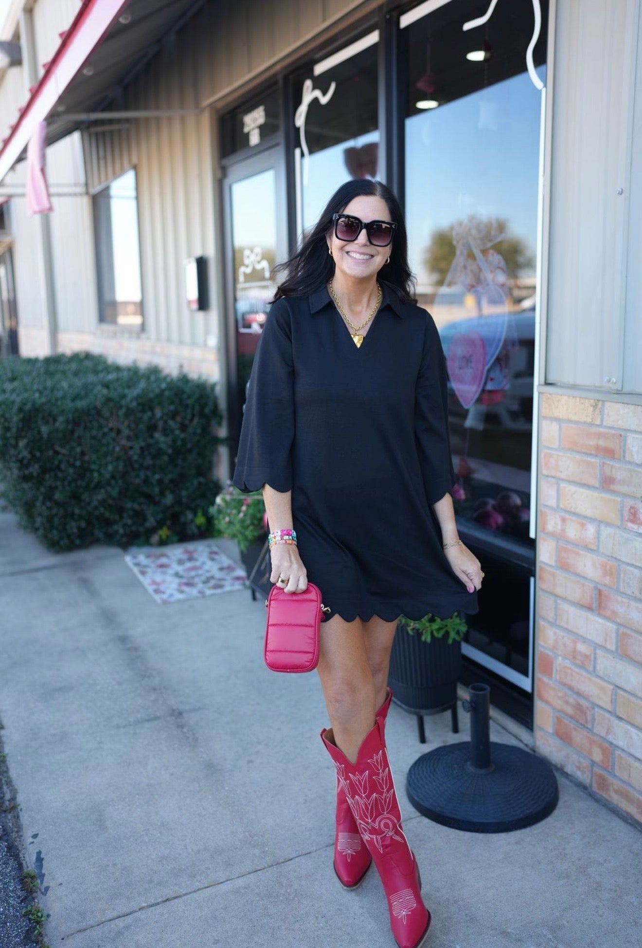 Black Scallop Knit Dress