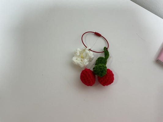 Cherries + Daisy keychain