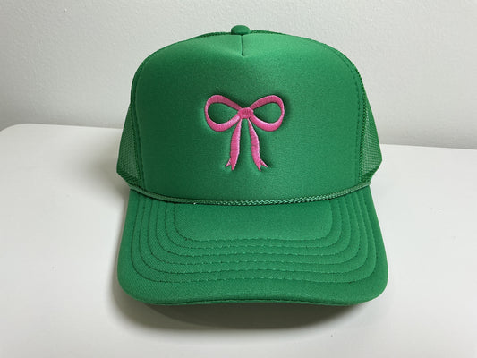Green Trucker Hat w/ Pink Bow - FINAL SALE