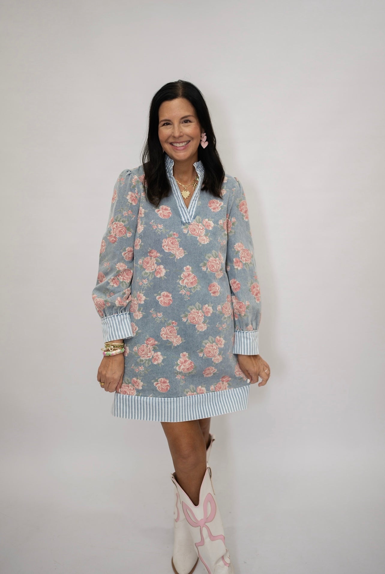 Denim Floral L/S dress