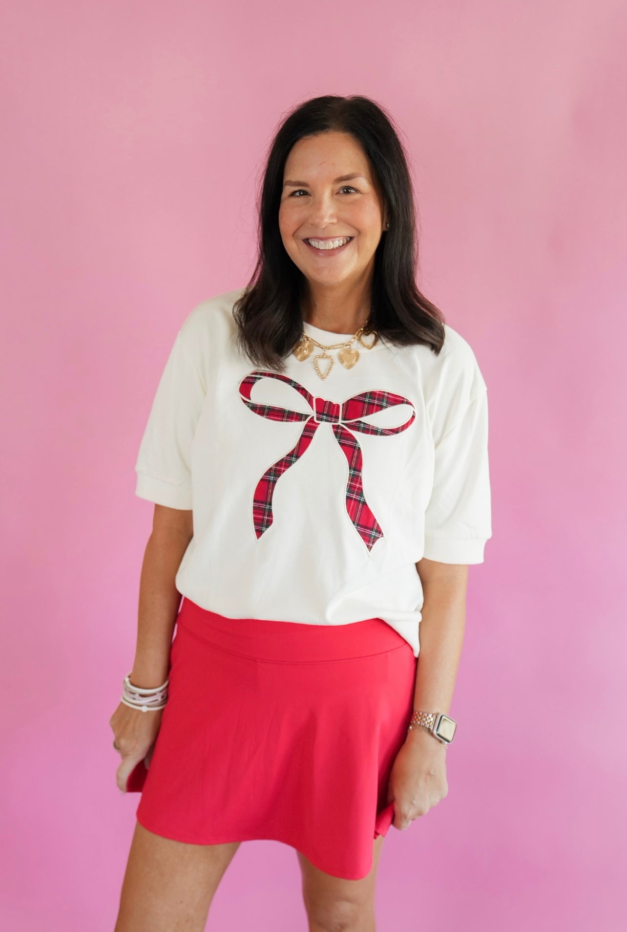 Plaid Bow Christmas Top