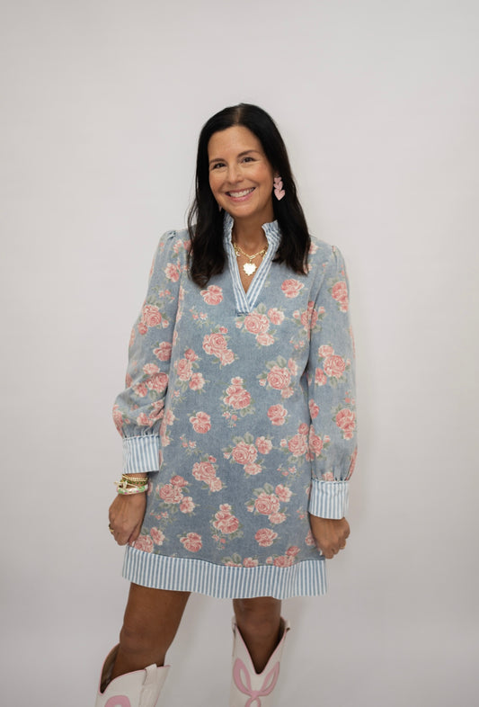 Denim Floral L/S dress