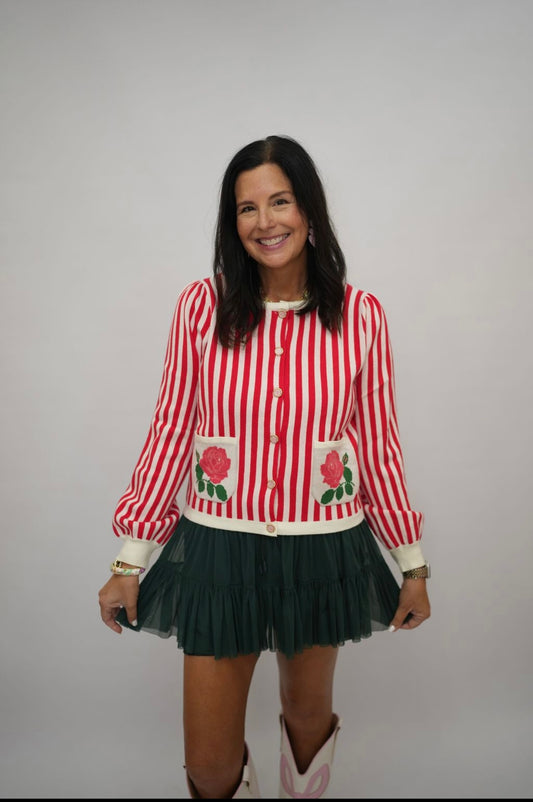 Red & White Stripe Cardigan