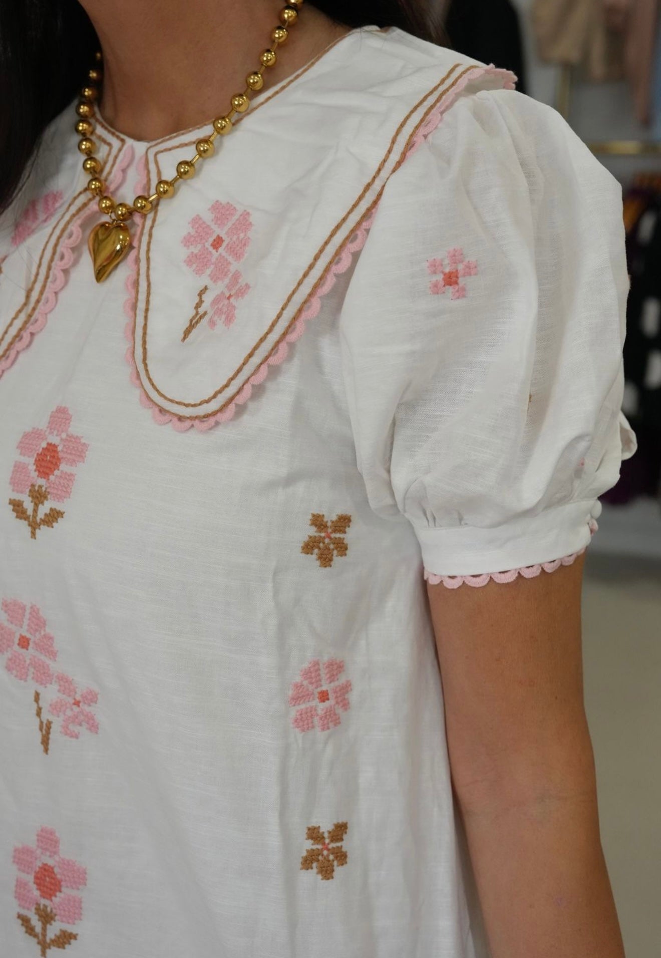 Embroidered Peter Pan Mini Dress