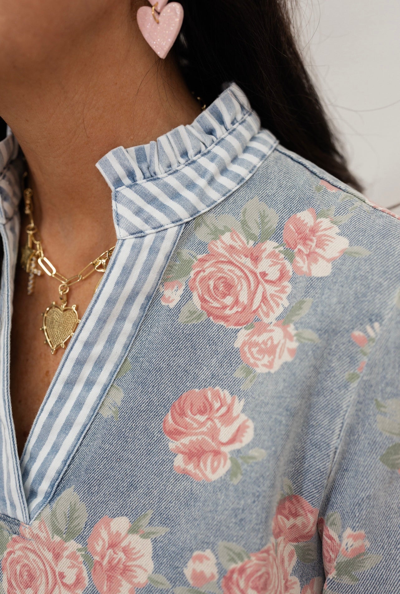 Denim Floral L/S dress